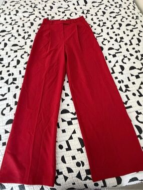 HAVE Wide-Leg High-Rise Pants in Red